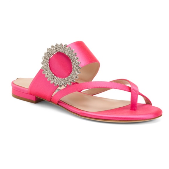 🔖SJP By Sarah Jessica Parker Jinx Embellished Toe Ring Sandals Pink Candy Stain - Picture 2 of 9